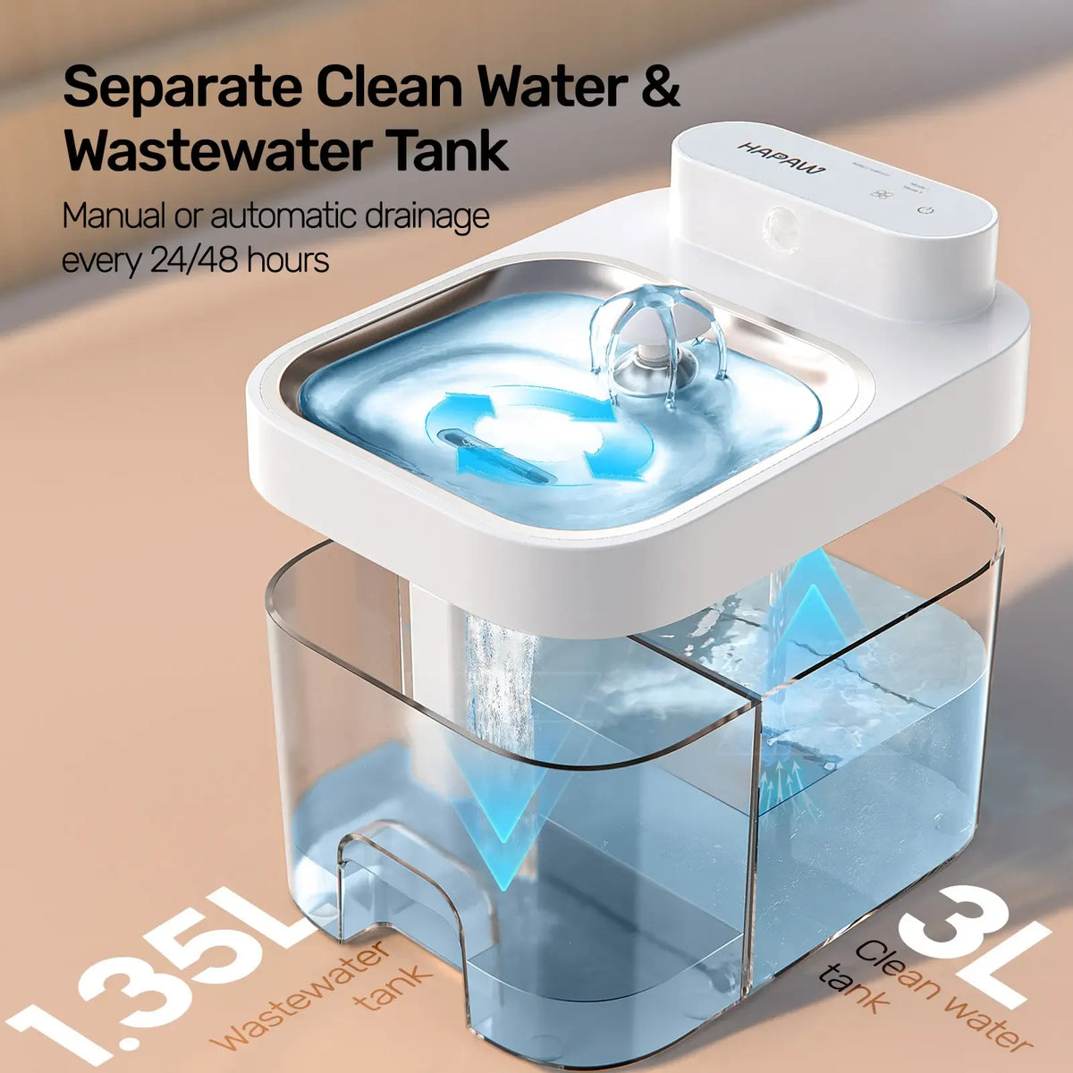 HAPAW Cat Water Fountain – 2.4GHz Wi-Fi App Control, 5000mAh Battery